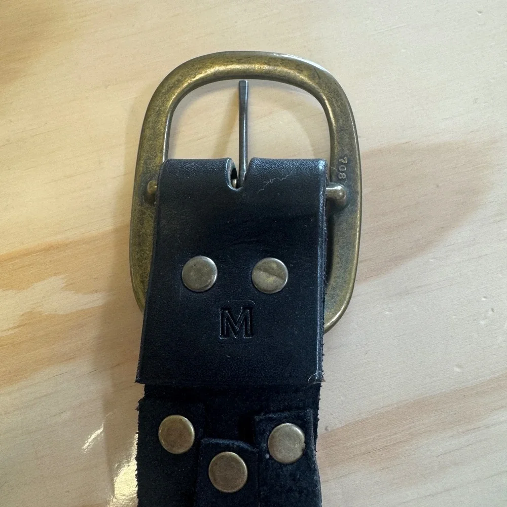 Vintage Style Black Braided‎ Leather Belt Brass Buckle Size Medium Boho Western